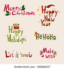 christmas and new year tipografic text