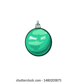Christmas or New Year toy isolated vector illustration. Freehand green decor for winter holidays