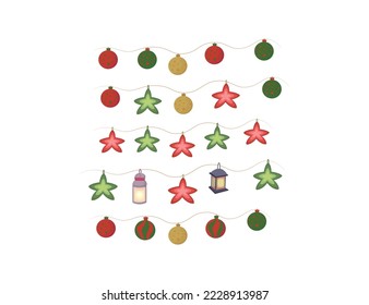 Christmas and New Year toys boll stars candle on a rope