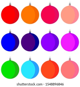 Christmas and New Year toys on Christmas tree. Set of balls. Isolated on white background. Vector illustration