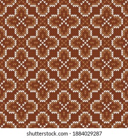 Christmas and New Year traditional knitted seamless pattern. Norwegian style sweater. Wool texture. Vector illustration with snowflakes. Holiday background.