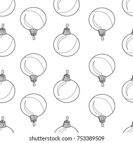 Christmas New Year tree balls decoration seamless black and white pattern