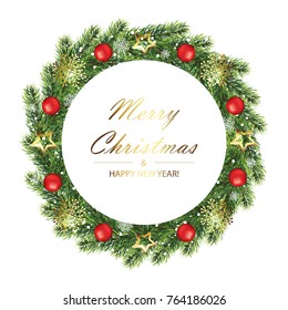 Christmas and New year tree frame with fir branches. Vector illustration eps 10
