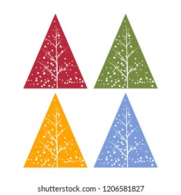 Christmas, New Year tree. Multicolored set. White background.