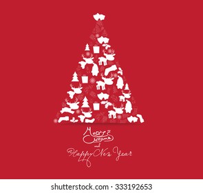 christmas and new year with christmas tree ornament with icon