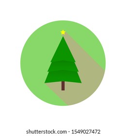 Christmas or New Year tree with star. Christmas flat style icon with shadow isolated on white background