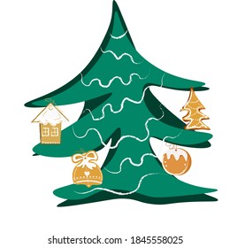 Christmas and new year tree, vector toys