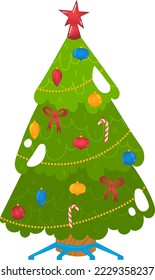 Christmas New Year tree vector illustration isolated on white, xmas icons with ornament outdoor tree design holiday celebration winter season party plant