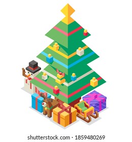 Navidad año nuevo árbol invierno habitación vacaciones de invierno diseño de fondo de chimenea ilustración vectorial plana