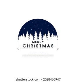 Navidad y Año Nuevo con árbol de Navidad, paisaje invernal con copos de nieve, estrellas. Feliz tarjeta navideña. Ilustración vectorial