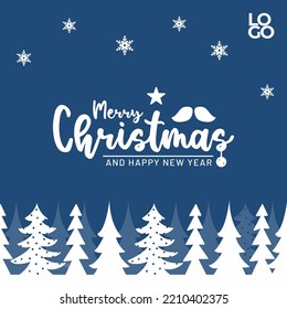 Christmas and new year with christmas trees on blue background
