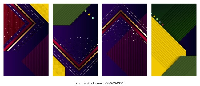 Christmas and New Year trendy dark colors winter 2023 2024. Set of smooth lines romantic gold wedding invitations on a dark background. Golden on dark banners