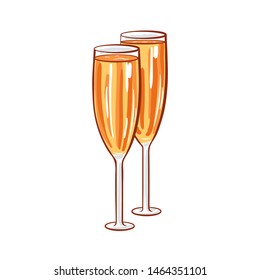 Christmas or New Year two wine glasses isolated vector illustration. Freehand alcoholic drink decor for winter holidays on white background