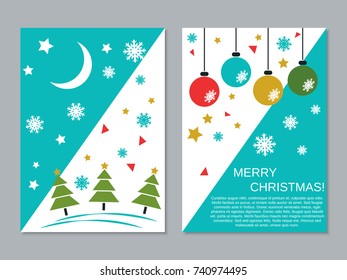 Christmas and New Year two-sided flyer, booklet, brocure cover vector design template
