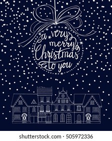 Christmas And New Year Typographical Background With Winter Landscape Illustration. Christmas greeting card background poster. Template Vector