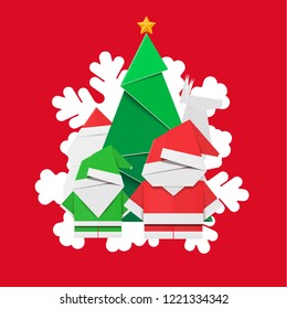 Christmas and New Year typographical card with Xmas sign elements on red background.