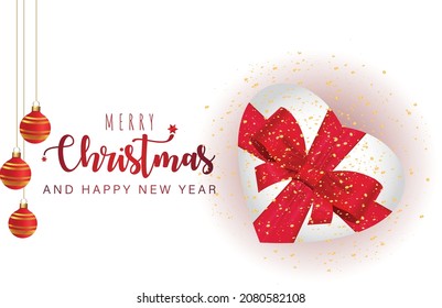 Christmas and New Year Typographical with gift heart  Vector Illustration design