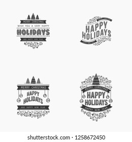 Christmas and New Year Typographical on shiny Xmas background with winter landscape with snowflakes, light, stars. Merry Christmas card. Vector Illustration - Vector