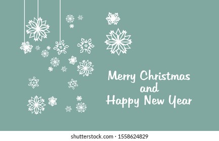 Christmas and New Year Typographical on shiny Xmas background with winter landscape with snowflakes, light, stars. Merry Christmas card. Vector Illustration