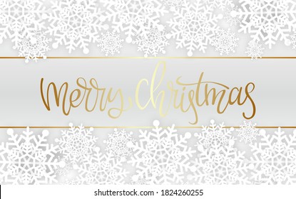 Christmas and New Year Typographical on shiny Xmas background with snowflakes. Merry Christmas card. Vector Illustration