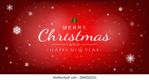 Christmas and New Year Typographical on shiny Xmas background with winter landscape with snowflakes, light, stars. Merry Christmas card. Vector Illustration.