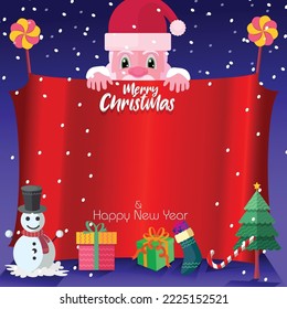 Christmas and New Year Typographical on shiny Xmas background with winter landscape with snowflakes, light, stars. Merry Christmas card