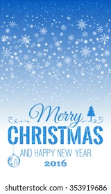 Christmas And New Year Typographical on shiny Xmas background with snowflakes, light, stars. Vector Illustration. Xmas card