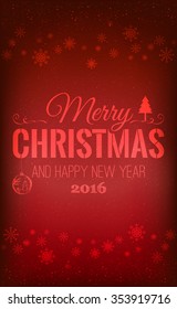Christmas And New Year Typographical on shiny Xmas background with snowflakes, light, stars. Vector Illustration. Xmas card