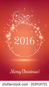 Christmas And New Year Typographical on shiny Xmas background with snowflakes, light, stars. Vector Illustration. Xmas card