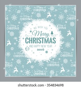 Christmas And New Year Typographical on shiny Xmas background with snowflakes, light, stars. Vector Illustration. Xmas card
