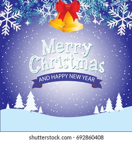 Christmas And New Year Typographical on shiny Xmas background with snowflakes, light, stars. Vector Illustration.