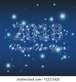 Christmas And New Year Typographical on shiny Xmas background with snowflakes, light, stars. Vector Illustration. Xmas card