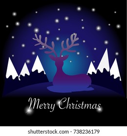 Christmas and New Year Typographical on dark background with winter landscape,star light.Merry Christmas card,vector,illustration,reindeer