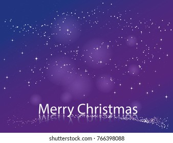 Christmas and New Year Typographical on shiny Xmas background with winter landscape with snowflakes, light, stars. Merry Christmas card. Vector Illustration