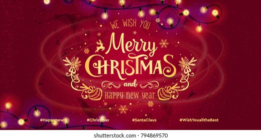 Christmas and New Year typographical on  with Gold glitter texture. Vector illustration for golden shimmer background. Xmas card. Vector Illustration