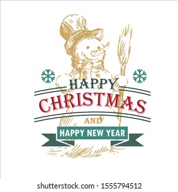 Christmas and New Year Typographical  with snowflakes, light, stars. Merry Christmas card. Vector Illustration