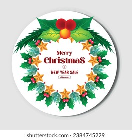 Christmas and New Year Typographical ,Vector Christmas illustration with typographic design and shiny holiday elements on red background.