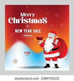 Ilustración navideña con diseño tipográfico y elementos navideños brillantes sobre fondo rojo.