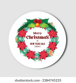 Christmas and New Year Typographical ,Vector Christmas illustration with typographic design and shiny holiday elements on red background.