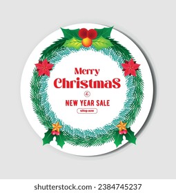 Typografisches Weihnachts- und Neujahrsbild, Vektorweihnachtsbild mit typografischem Design und glänzenden Urlaubselementen auf rotem Hintergrund.