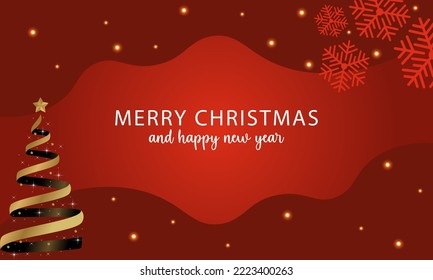 Christmas and New Year Typographical with winter landscape, tree and snowflakes background.