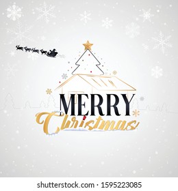 Christmas and New Year typography on a snowy background. Wishing Merry Christmas, which is a Christian festival.