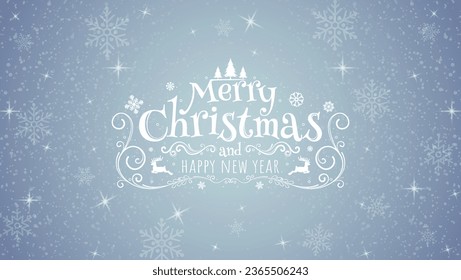 Christmas and New Year typography on shiny Christmas background with snowflakes. Merry Christmas card. Vector Illustration