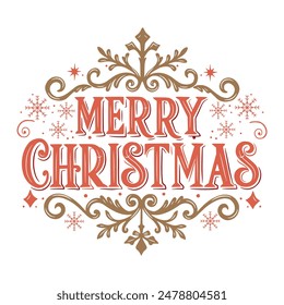 Christmas and New Year typography on a background with snowflakes. Vector illustration on white background