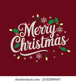 Christmas and New Year typography on a red background with snowflakes. We wish you a Merry Christmas text.