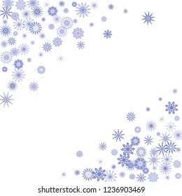 Christmas and New Year vector background with blue snowflakes. The effect of decorating the falling blue snowflakes. Winter vacation. Good for Christmas card, banner or poster. EPS 10