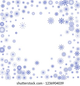 Christmas and New Year vector background with blue snowflakes. The effect of decorating the falling blue snowflakes. Winter vacation. Good for Christmas card, banner or poster. EPS 10