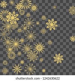 Christmas and New Year vector background with golden snowflakes. The effect of decorating falling golden snowflakes. Winter vacation. Good for Christmas card, banner or poster. EPS 10