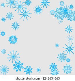 Christmas and New Year vector background with blue snowflakes. The effect of decorating the falling blue snowflakes. Winter vacation. Good for Christmas card, banner or poster. EPS 10