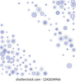 Christmas and New Year vector background with blue snowflakes. The effect of decorating the falling blue snowflakes. Winter vacation. Good for Christmas card, banner or poster. EPS 10